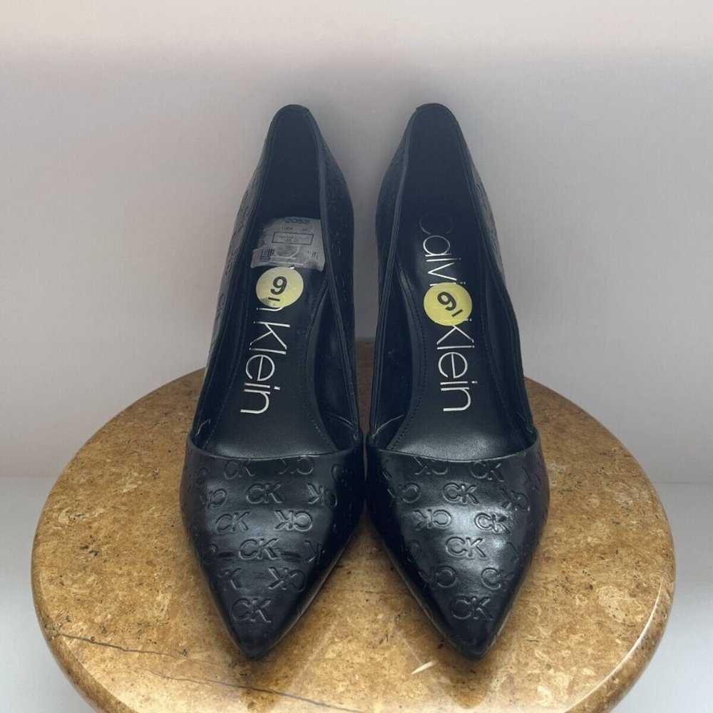 Calvin Klein Galena 3 5040422 Women's Black Leather Pointed Toe Pump Heel Size 9